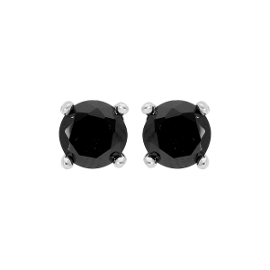 BOUCLES D'OREILLES TIGE SOLITAIRE ARGENT RHODIÉ OXYDES NOIRES ROND 5MM 4 GRIFFES