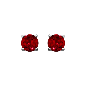 BOUCLES D'OREILLES TIGE SOLITAIRE ARGENT RHODIÉ OXYDES ROUGES RONDE 5MM 4 GRIFFES