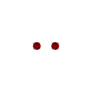 BOUCLES D'OREILLES TIGE SOLITAIRE ARGENT RHODIÉ OXYDES ROUGES RONDE 5MM 4 GRIFFES