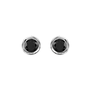 BOUCLES D'OREILLES TIGE SOLITAIRE ARGENT RHODIÉ OXYDES NOIRES 4MM ROND SERTI CLOS