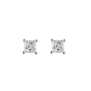 BOUCLES D'OREILLES TIGE SOLITAIRE ARGENT RHODIÉ PIERRE BLANCHE CARRÉ 4 GRIFFES 4MM
