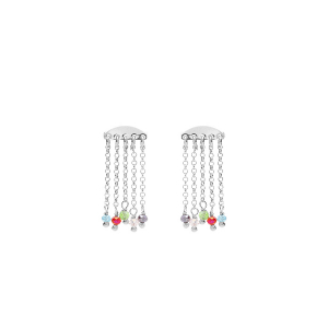 BOUCLES D'OREILLES TIGE ARGENT RHODIÉ 4 CHAINETTES PERLES IMITATION MULTICOULEUR