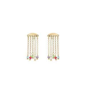 BOUCLES D'OREILLES TIGE ARGENT DORÉ 4 CHAINETTES PERLES IMITATION MULTICOULEUR