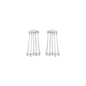BOUCLES D'OREILLES TIGE ARGENT RHODIÉ 5 CHAINETTES AVEC PERLES BLANCHES IMITATION
