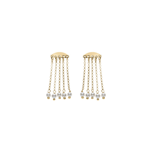 BOUCLES D'OREILLES TIGE ARGENT DORÉ 5 CHAINETTES AVEC PERLES BLANCHES IMITATION