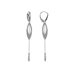 BOUCLES D'OREILLES ARGENT RHODIÉ SYSTEME DORMEUSE CHAINETTE ET MOTIF PLUME