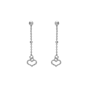 BOUCLES D'OREILLES TIGE ARGENT RHODIÉ PENDANTE COEUR GIVRÉ