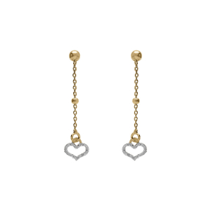 BOUCLES D'OREILLES TIGE ARGENT DORÉ JAUNE PENDANTE COEUR GIVRÉ