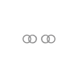 BOUCLES D'OREILLES TIGE ARGENT RHODIÉ 2 CERCLES ENTRELACÉS LISSE ET GIVRÉ