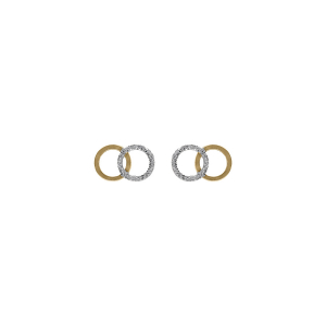 BOUCLES D'OREILLES TIGE ARGENT DORÉ 2 CERCLES ENTRELACÉS LISSE ET GIVRÉ