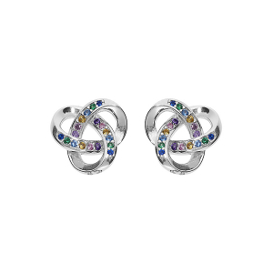 BOUCLES D'OREILLES TIGE ARGENT RHOIDÉ NOEUD OXYDES MULTI COULEURS SERTIS