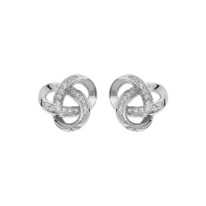 BOUCLES D'OREILLES TIGE ARGENT RHOIDÉ NOEUD OXYDES BLANCS SERTIS