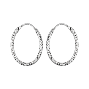 CRÉOLES ARGENT RHODIÉ OVALE FIL DIAMANTÉ 25MM