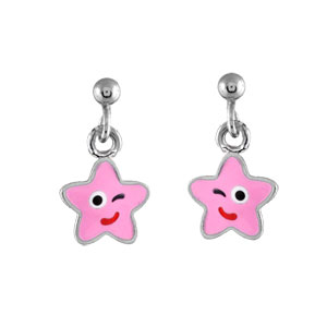 BOUCLES D'OREILLES TIGE ARGENT RHODIÉ ETOILE ROSE