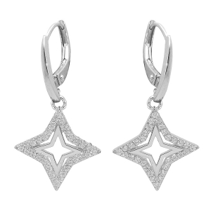 BOUCLES D'OREILLES TIGE ARGENT RHODIÉ ETOILE AJOURÉE CONTOUR OXYDES BLANCS SERTIS