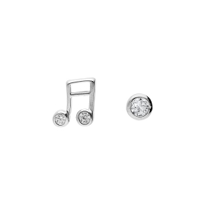 BOUCLES D'OREILLES TIGE ARGENT RHODIÉ 1 OXYDE BLANC SERTI CLOS ET 1 NOTE DE MUSIQUE