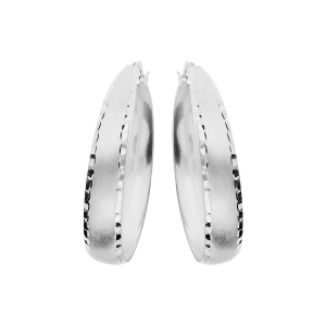 CREOLES ARGENT RHODIE SABLÉE BORDS DIAMANTÉS  GRAND MODELE 35MM