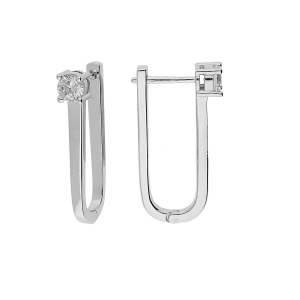 BOUCLES D'OREILLES TIGE ARGENT RHODIÉ RECTANGULAIRE AVEC 1 OXYDE BLANC SERTI