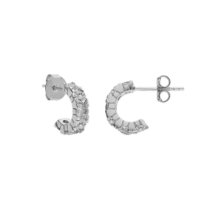 BOUCLES D'OREILLES TIGE ARGENT RHODIÉ DEMI CRÉOLES OXYDES BLANCS SERTIS