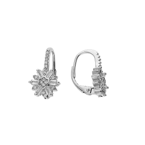 BOUCLES D'OREILLES DORMEUSE ARGENT RHODIÉ FLOCON DE NEIGE OXYDE BLANC SERTIS