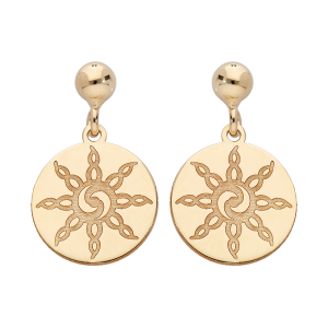 BOUCLES D'OREILLES TIGE ARGENT ET DORURE JAUNE AVEC PASTILLE SOLEIL INCA