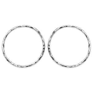 BOUCLES D'OREILLES TIGE ARGENT RHODIÉ CERCLE MARTELÉ 25MM