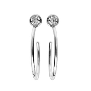 CREOLES ARGENT RHODIE AVEC TIGE OXYDE BLANC SERTI CLOS 20MM