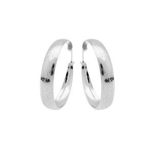 CREOLES ARGENT RHODIE DIAMANTÉ ASPECT PAILLETTE  GRAND MODELE  35MM