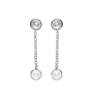 BOUCLES D'OREILLES TIGE ARGENT RHODIÉ PENDANTE 2 OXYDES SERTI CLOS