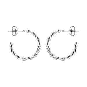 CREOLES ARGENT RHODIE 20MM AVEC TIGE  TRESSE