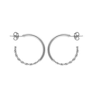 CREOLES ARGENT RHODIE 20MM AVEC TIGE  MIXE TRESSE ET TUBE LISSE
