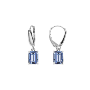 BOUCLES D'OREILLES DORMEUSE  ARGENT RHODIÉ  OXYDE RECTANGULAIRE BLEU CIEL