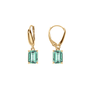 BOUCLES D'OREILLES DORMEUSE  ARGENT DORÉ OXYDE RECTANGULAIRE BLEU VERT