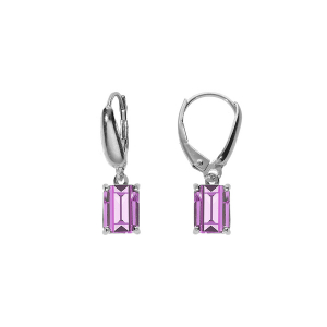 BOUCLES D'OREILLES DORMEUSE  ARGENT RHODIÉ OXYDE RECTANGULAIRE VIOLET