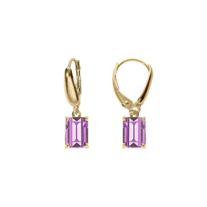 BOUCLES D'OREILLES DORMEUSE  ARGENT DORÉ OXYDE RECTANGULAIRE VIOLET