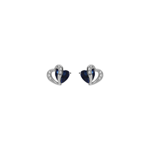 BOUCLES D'OREILLES TIGE ARGENT RHODIÉ DOUBLE COEUR OXYDE BLEU ET BLANCS