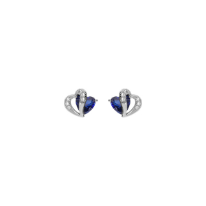 BOUCLES D'OREILLES TIGE ARGENT RHODIÉ DOUBLE COEUR OXYDE BLEU ET BLANCS