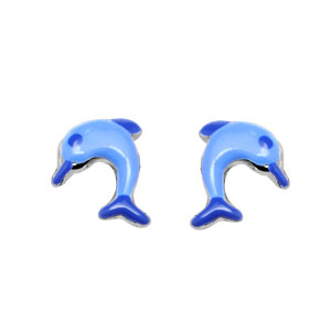 BOUCLES D'OREILLES DAUPHIN BLEU ARGENT RHODIÉ