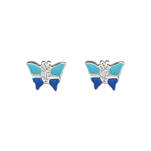 BOUCLES D'OREILLES TIGE ARGENT RHODIÉ  PAPILLON BLEU