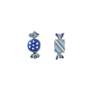 BOUCLES D'OREILLES TIGE ARGENT RHODIÉ ENFANT BONBON BLEU