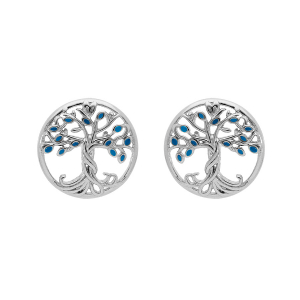 BOUCLES D'OREILLES TIGE ARGENT RHODIÉ ARBRE DE VIE RÉSINE BLEUE