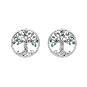 BOUCLES D'OREILLES TIGE ARGENT RHODIÉ ARBRE DE VIE RÉSINE VERTE