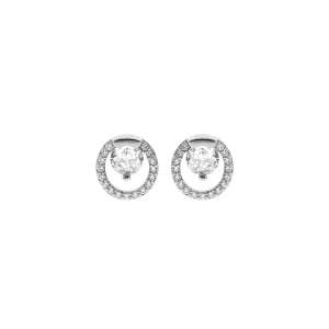 BOUCLES D'OREILLES TIGE ARGENT RHODIÉ CERCLE OXYDES BLANCS SERTIS ET 1 OXYDE CENTRAL BLANC SERTI GRIFFES