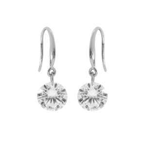 BOUCLES D'OREILLES ARGENT RHODIÉ CROCHET OXYDE BLANC FACETÉ