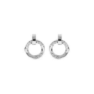 BOUCLES D'OREILLES TIGE ARGENT RHODIÉ CERCLE ONDULÉ OXYDES BLANCS SERTIS