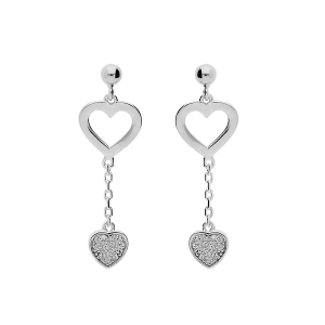 BOUCLES D'OREILLES TIGE ARGENT PLATINÉ 1 COEUR ÉVIDÉ ET 1 COEUR OXYDES BLANCS SERTIS