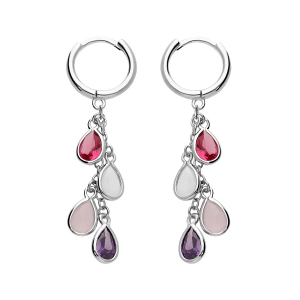 BOUCLES D'OREILLES CRÉOLES ARGENT RHODIÉ PAMPILLES FORME GOUTTE OXYDES MULTI COULEURS