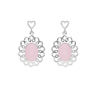 BOUCLES D'OREILLES TIGE ARGENT RHODIÉ MOTIF FLEUR PIERRE SYNTHETIQUE ROSE