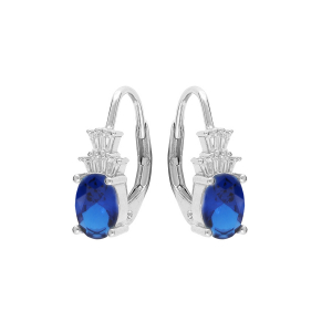 BOUCLES D'OREILLES ARGENT RHODIÉ OXYDE BLANC ET BLEU FONCÉ