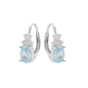 BOUCLES D'OREILLES ARGENT RHODIÉ OXYDE BLANC ET BLEU CIEL